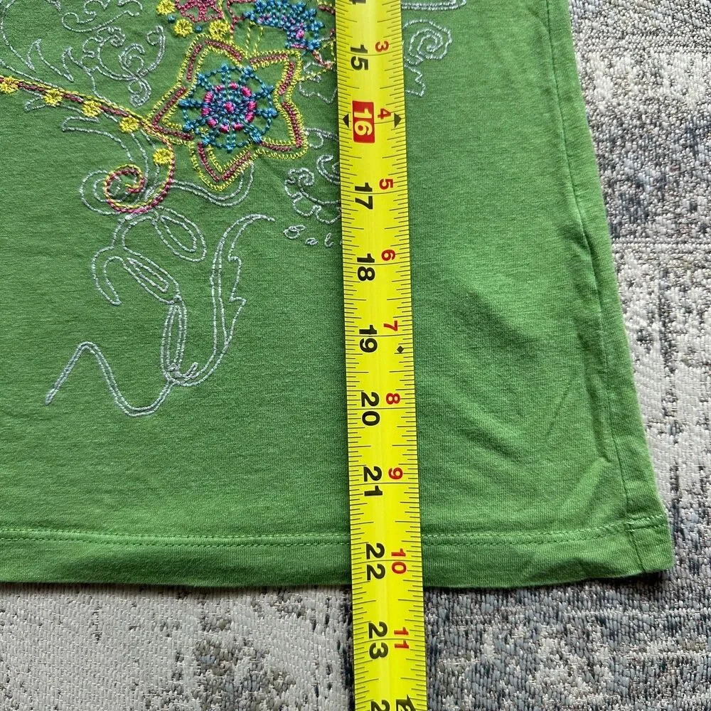 Baleno‎ Women's Shirt Top Tank Green Floral Embroidered Sleeveless Size L - Picture 3 of 6